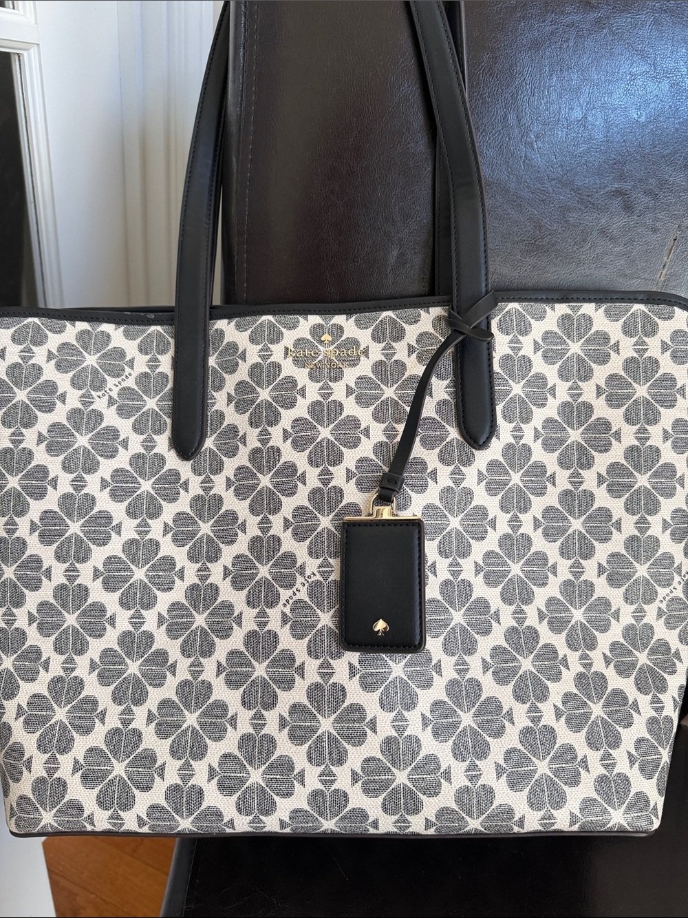 kate spade Black and Cream Floral-Print Canvas Tote